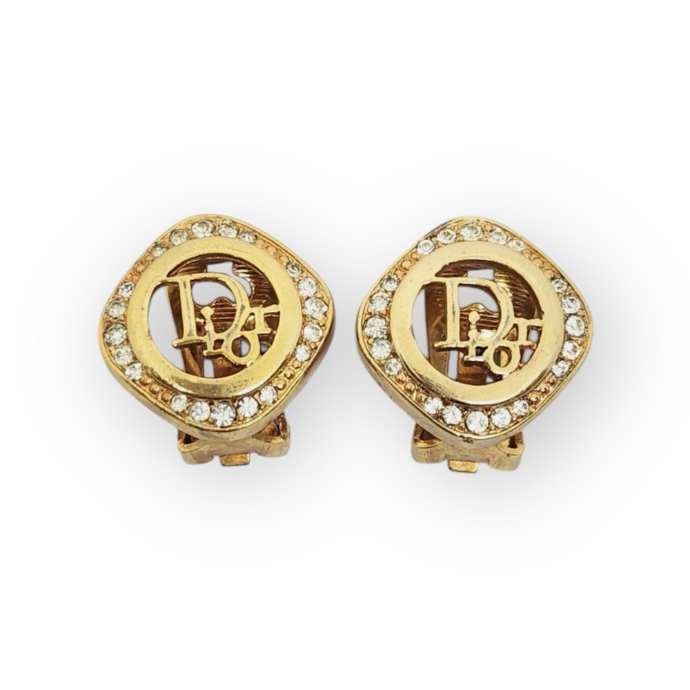 DIOR Vintage Gold-tone Crystal Rhinestone Clip-On Earrings - Picture 3 of 12